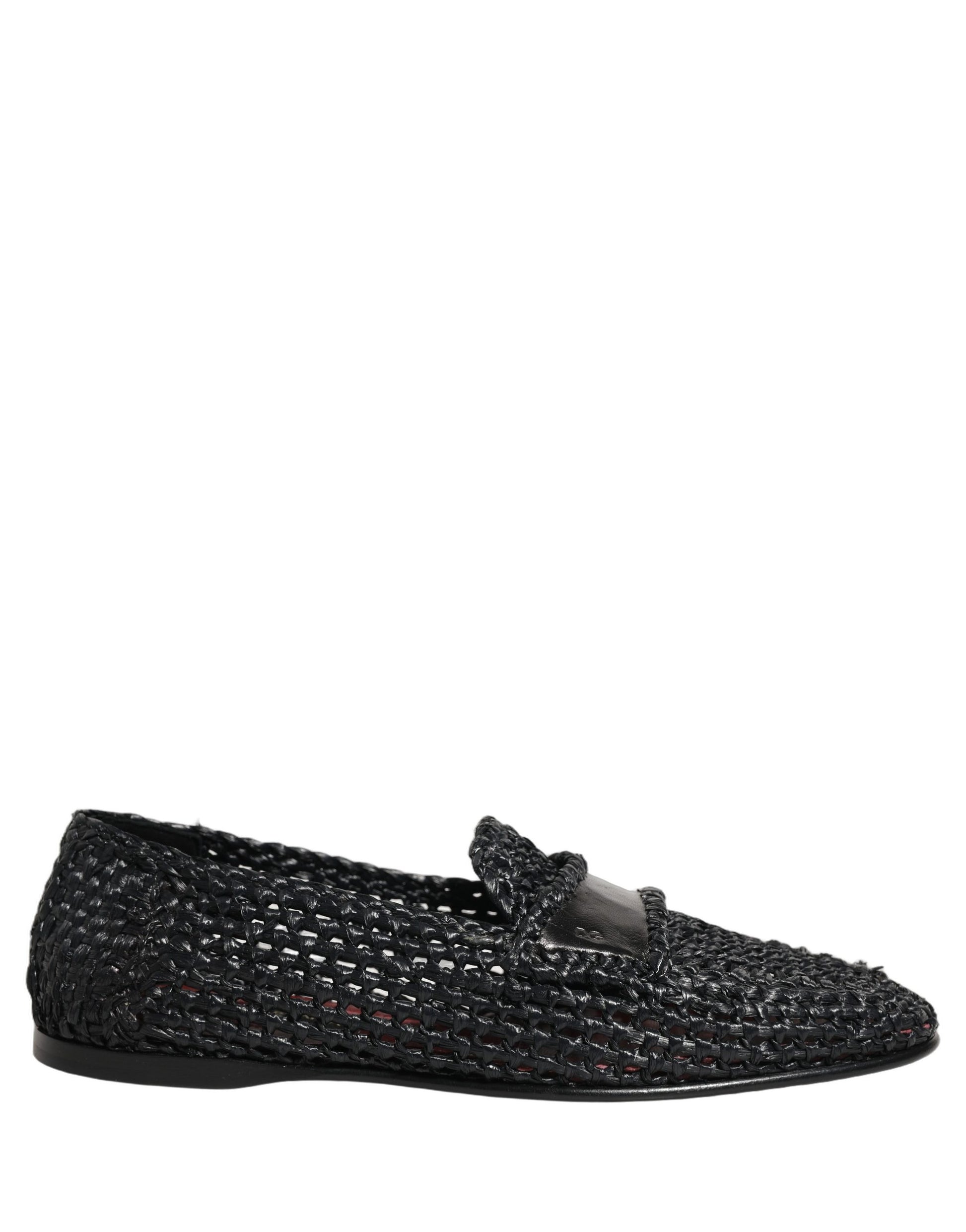 Dolce & Gabbana Black Woven Raffia Slip On Loafers Shoes
