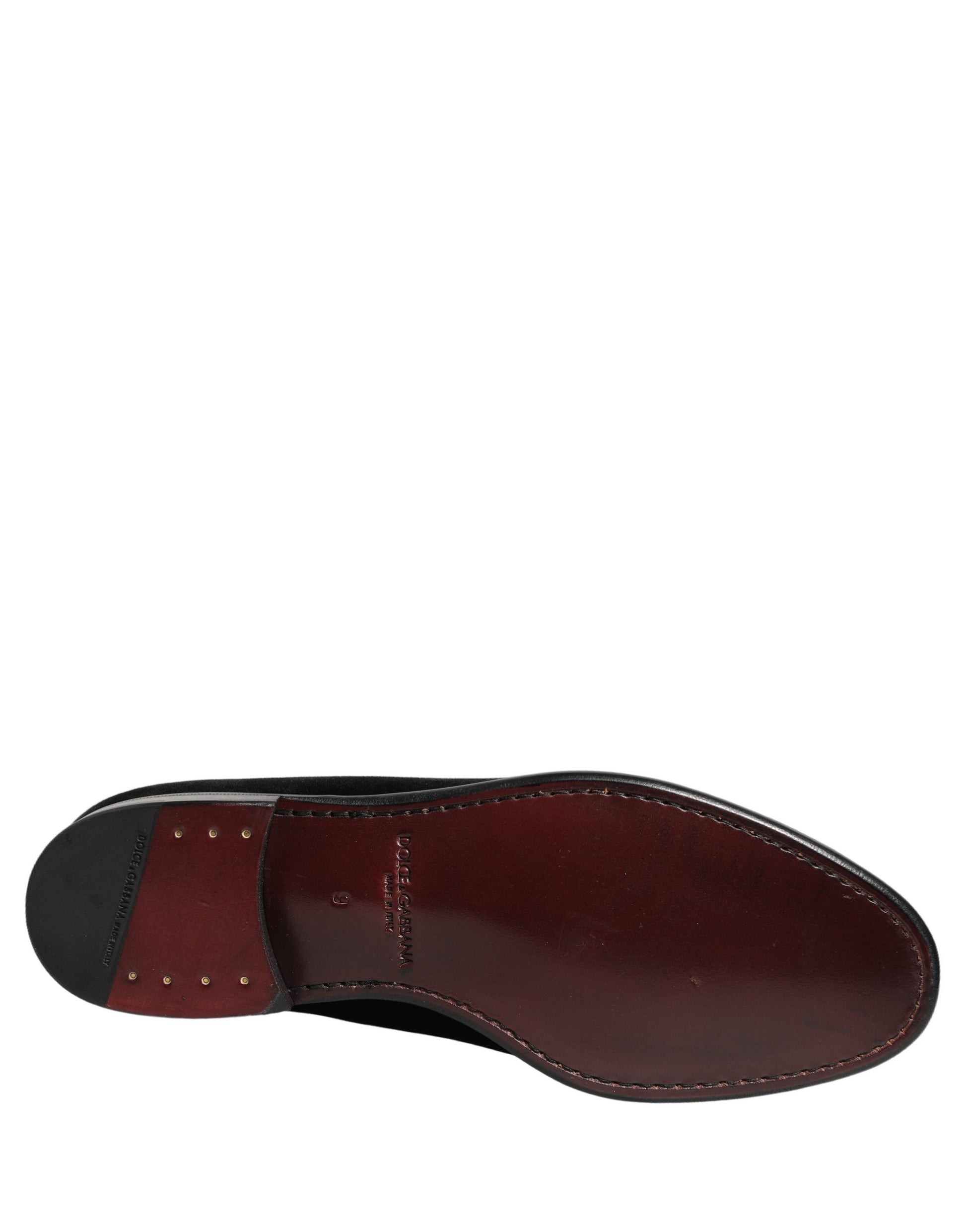 Dolce & Gabbana Black Velvet Loafers – Elegant Formal Dress Shoes for Men