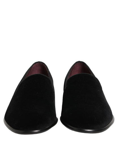Dolce & Gabbana Black Velvet Loafers – Elegant Formal Dress Shoes for Men