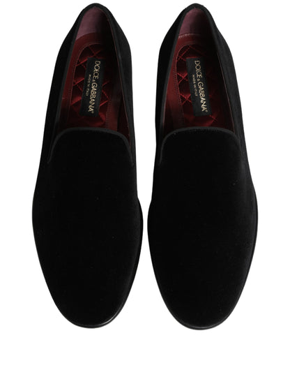 Dolce & Gabbana Black Velvet Loafers – Elegant Formal Dress Shoes for Men