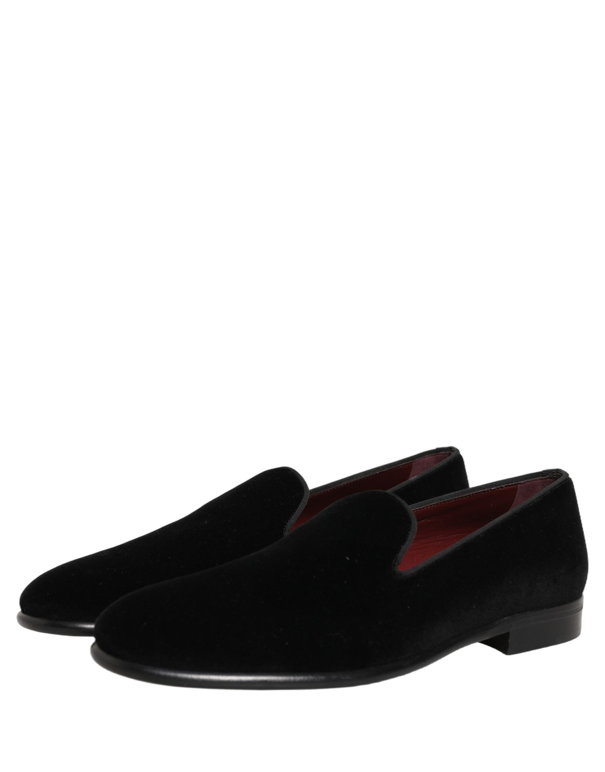 Dolce & Gabbana Black Velvet Loafers – Elegant Formal Dress Shoes for Men