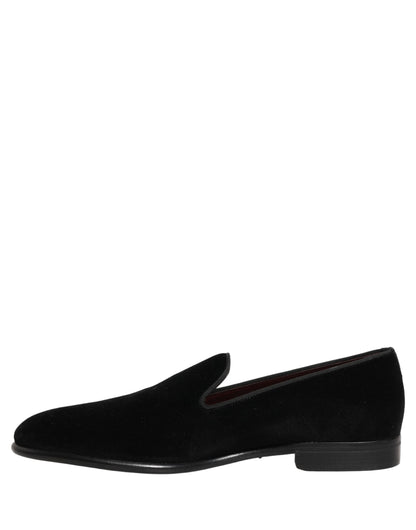 Dolce & Gabbana Black Velvet Loafers – Elegant Formal Dress Shoes for Men