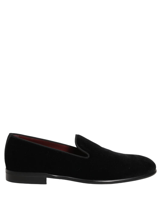 Dolce & Gabbana Black Velvet Loafers – Elegant Formal Dress Shoes for Men