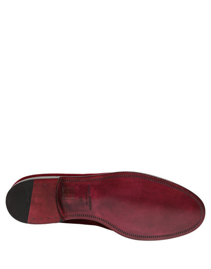 Dolce & Gabbana Maroon Velvet Slip-On Men's Dress Loafers