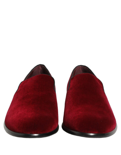 Dolce & Gabbana Maroon Velvet Slip-On Men's Dress Loafers