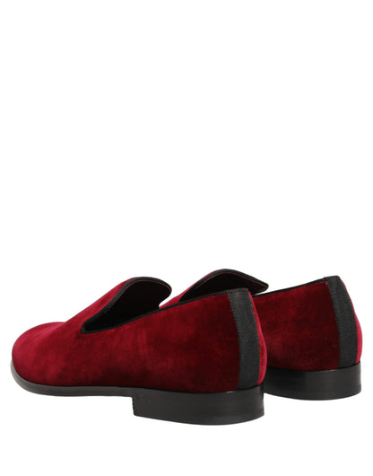 Dolce & Gabbana Maroon Velvet Slip-On Men's Dress Loafers