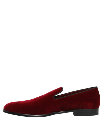 Dolce & Gabbana Maroon Velvet Slip-On Men's Dress Loafers
