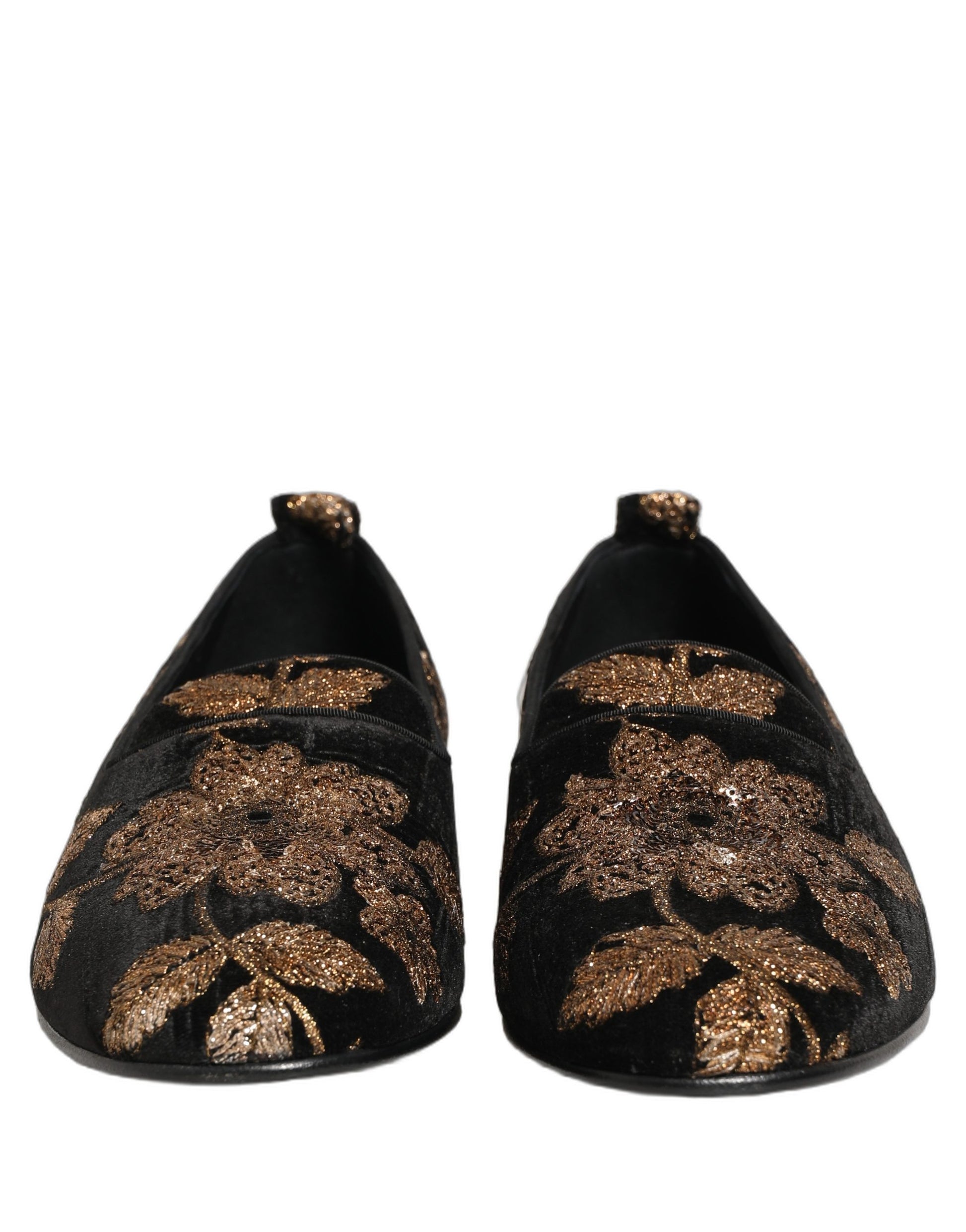 Dolce & Gabbana Black Floral Jacquard Dress Loafers