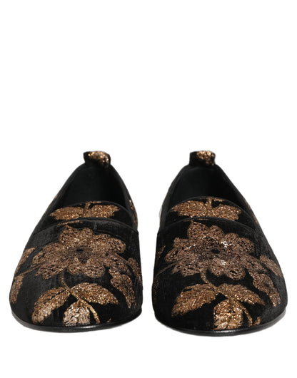 Dolce & Gabbana Black Floral Jacquard Dress Loafers