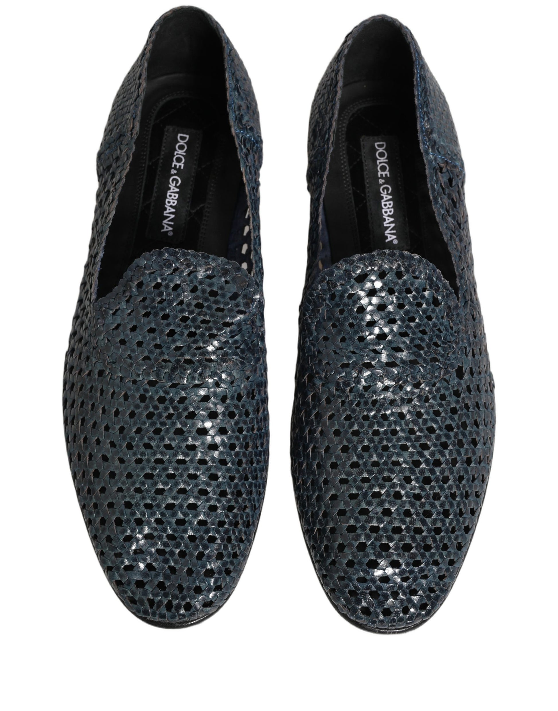 Dolce & Gabbana Blue Woven Raffia Slip On Loafers Men Shoes