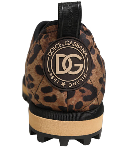Dolce & Gabbana Brown Leopard Print Quilted Men Sneakers