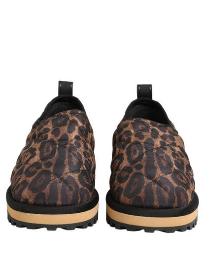 Dolce & Gabbana Brown Leopard Print Quilted Men Sneakers
