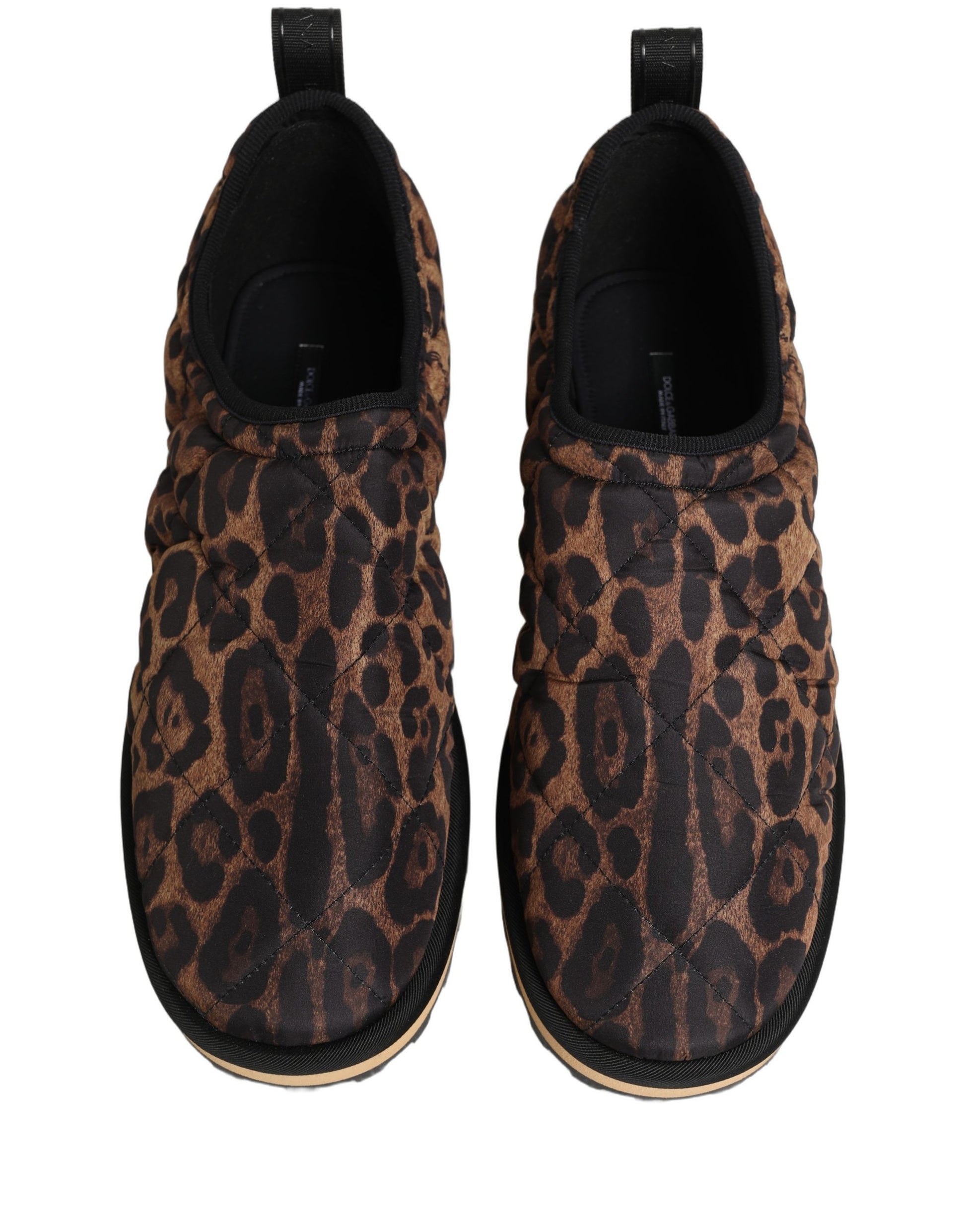 Dolce & Gabbana Brown Leopard Print Quilted Men Sneakers
