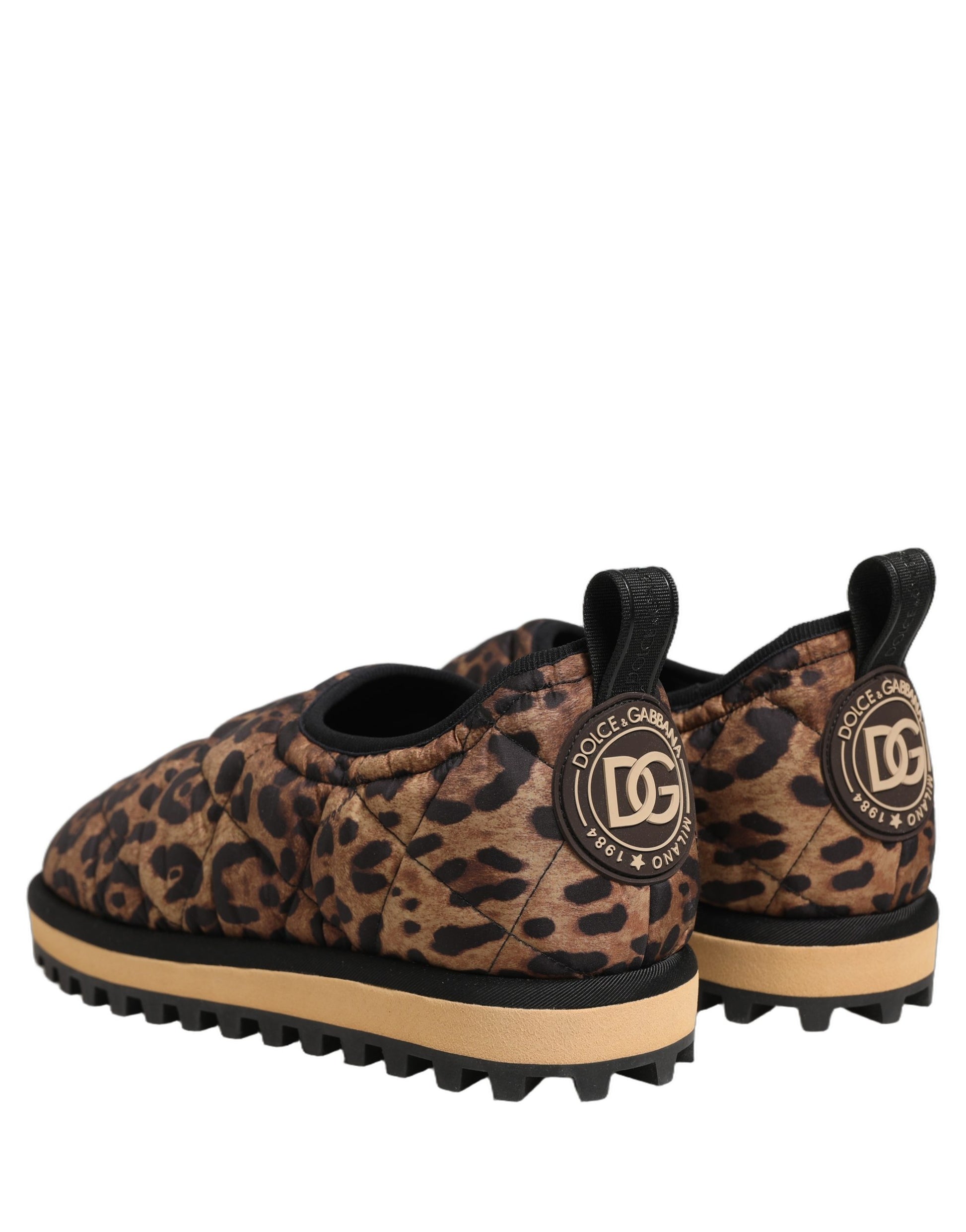 Dolce & Gabbana Brown Leopard Print Quilted Men Sneakers