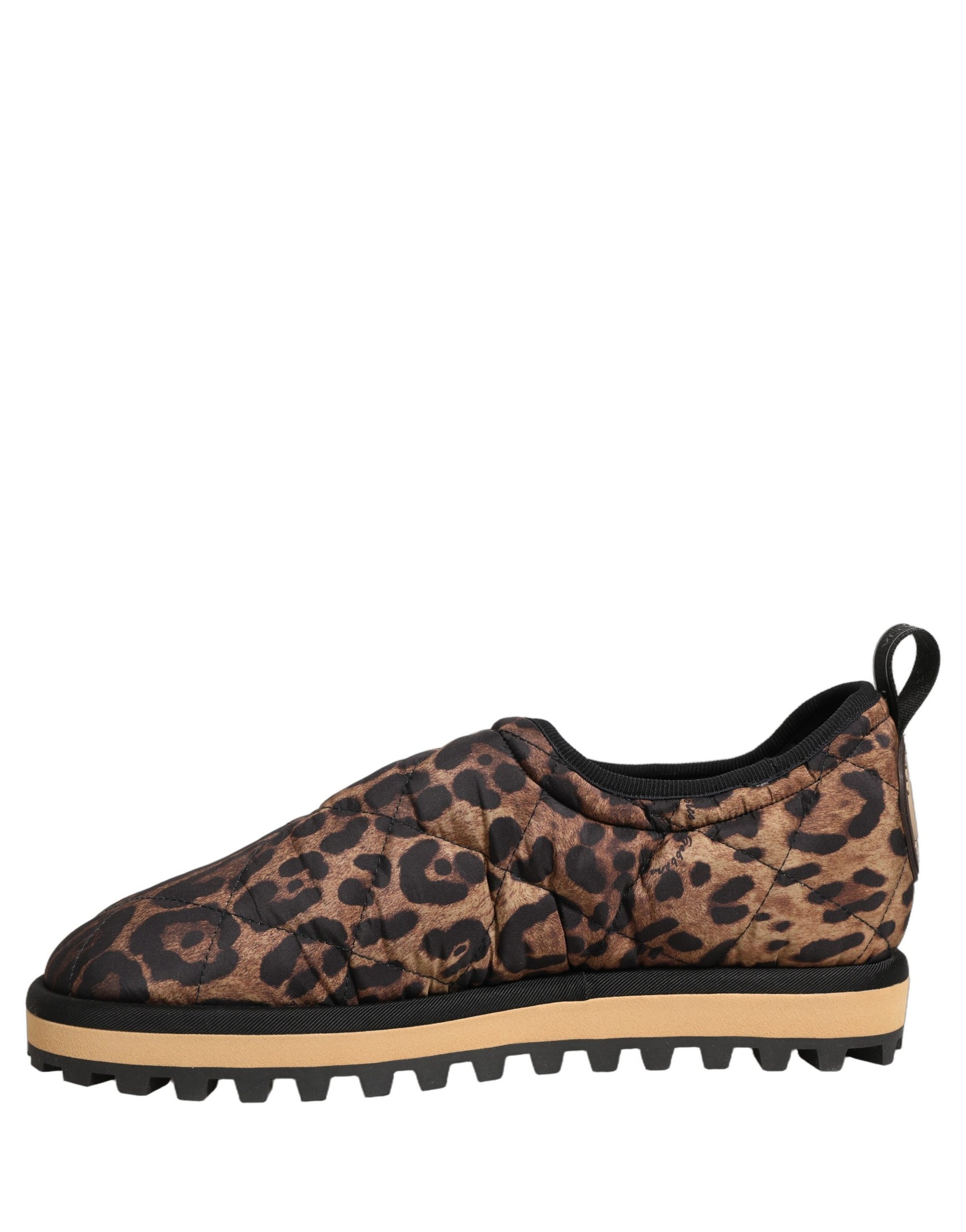 Dolce & Gabbana Brown Leopard Print Quilted Men Sneakers