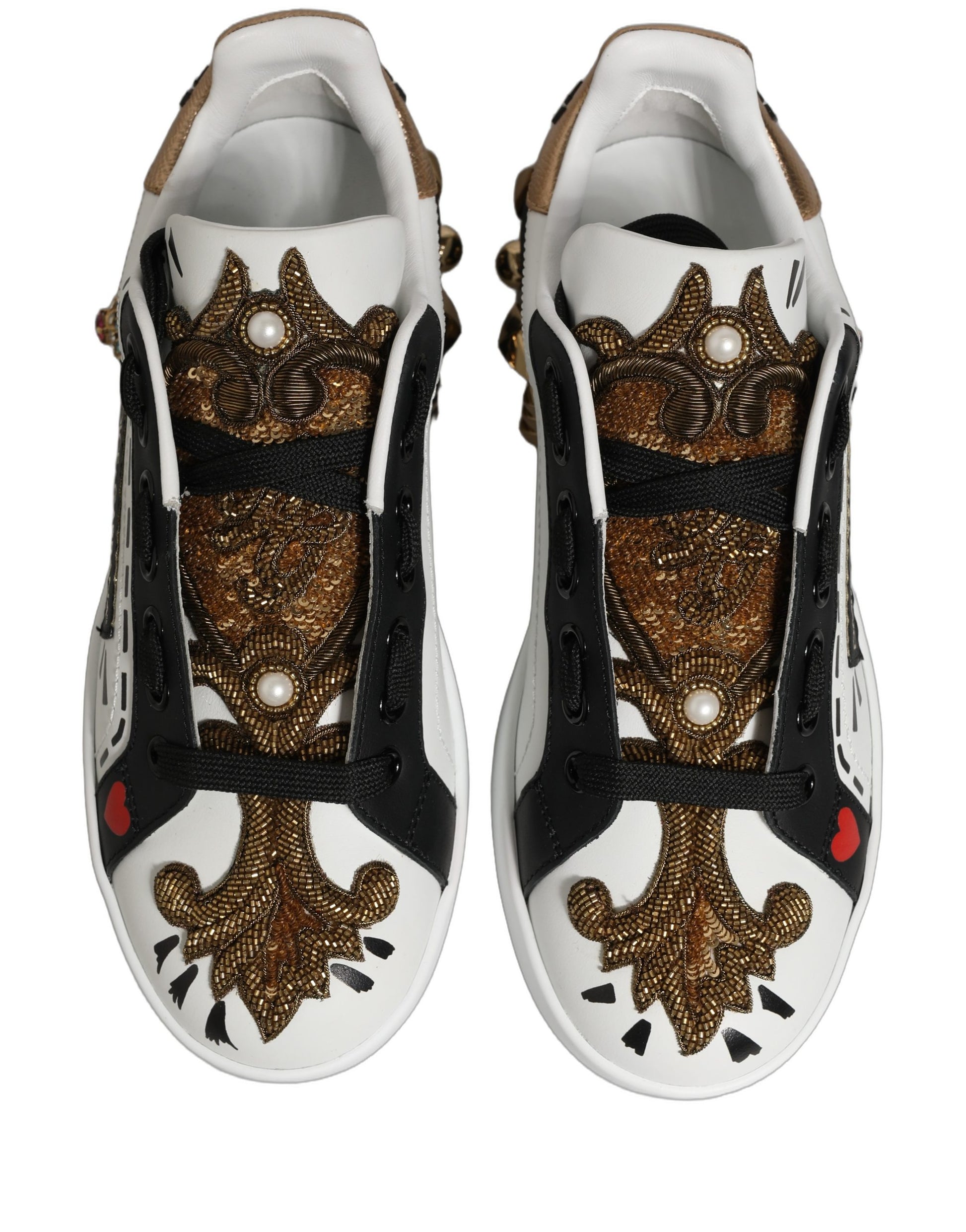 Dolce & Gabbana White Gold Studded Portofino Sneakers
