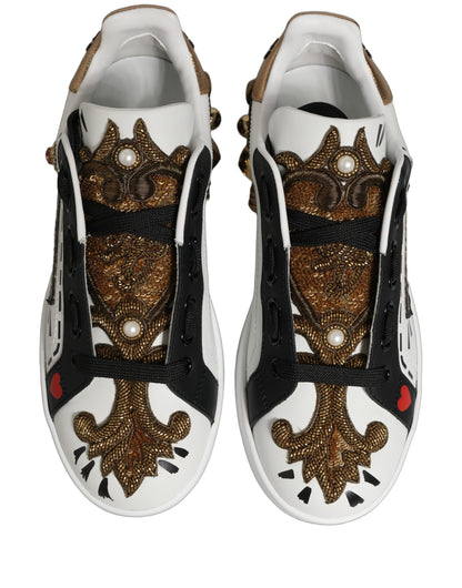 Dolce & Gabbana White Gold Studded Portofino Sneakers