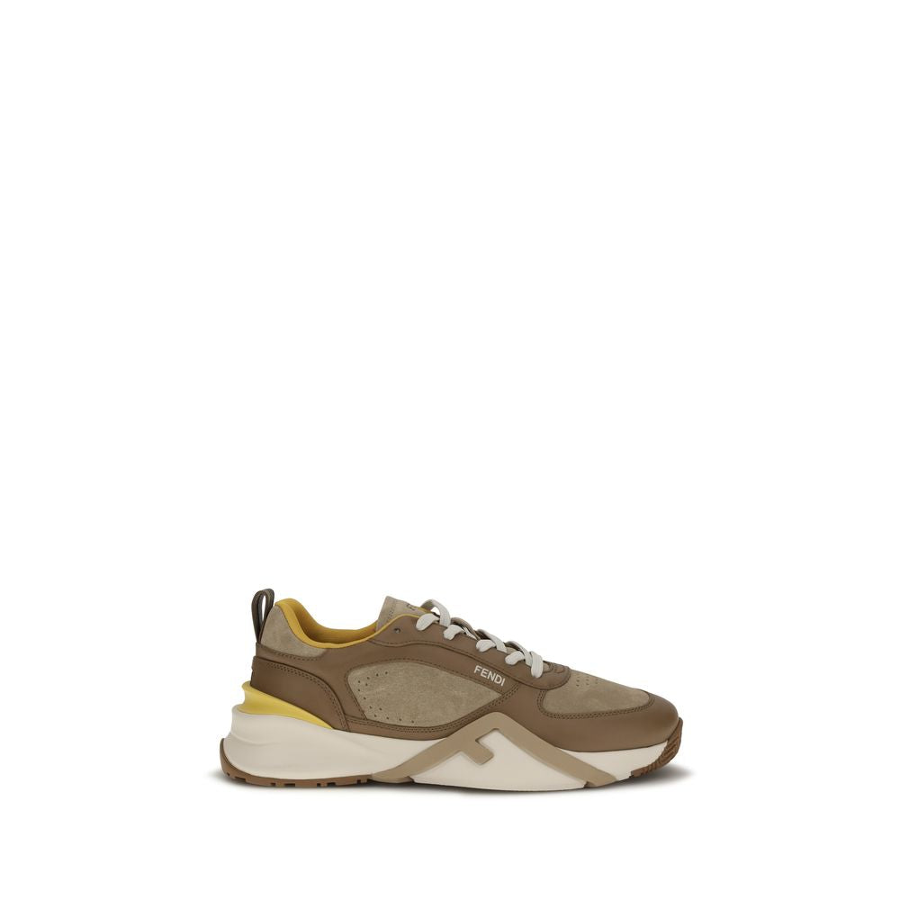 Fendi Brown & Yellow Panelled Leather Flow Sneakers