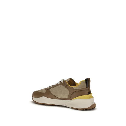 Fendi Brown & Yellow Panelled Leather Flow Sneakers