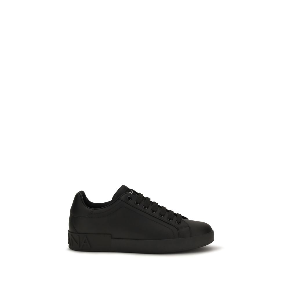 Dolce & Gabbana Black Leather Portofino Low Top Sneakers