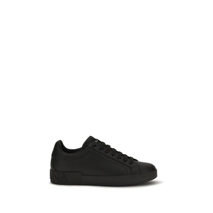 Dolce & Gabbana Black Leather Portofino Low Top Sneakers