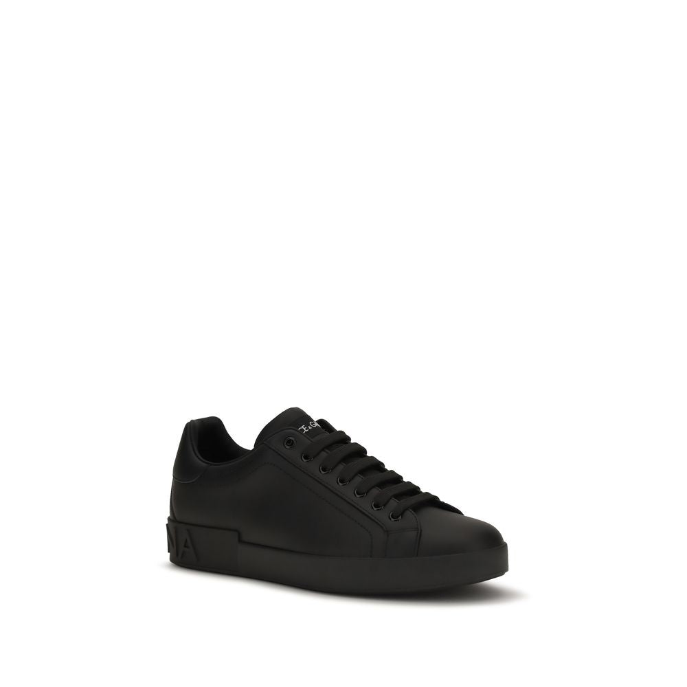 Dolce & Gabbana Black Leather Portofino Low Top Sneakers