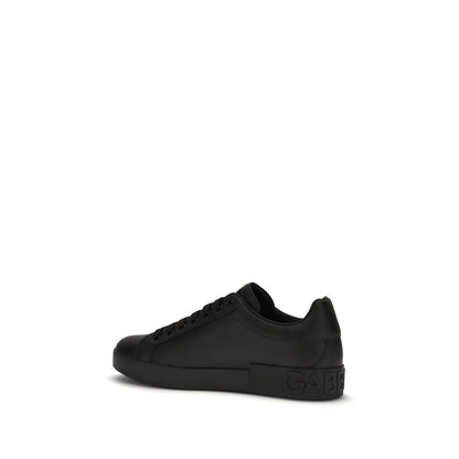 Dolce & Gabbana Black Leather Portofino Low Top Sneakers
