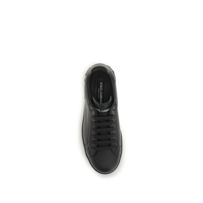 Dolce & Gabbana Black Leather Portofino Low Top Sneakers