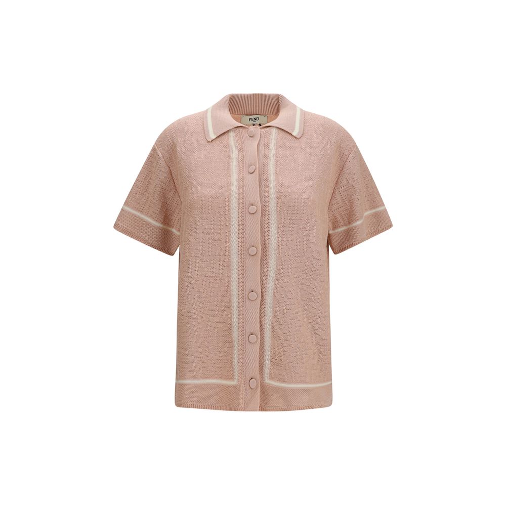 Fendi Powder Pink Cotton FF Crochet Shirt Blouse for Women