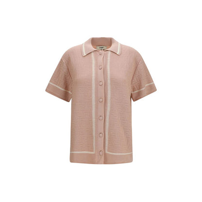 Fendi Powder Pink Cotton FF Crochet Shirt Blouse for Women