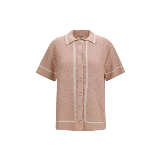 Fendi Powder Pink Cotton FF Crochet Shirt Blouse for Women