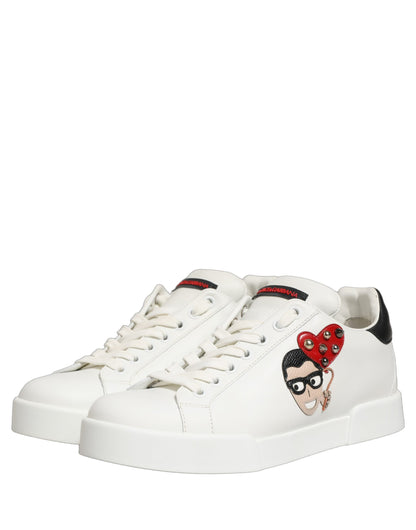 Dolce & Gabbana White Patch Calfskin Nappa Portofino Sneakers