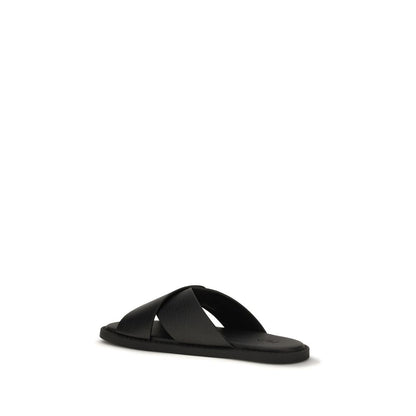 Fendi Black Leather FF Slide Flat Cross over Strap Sandals