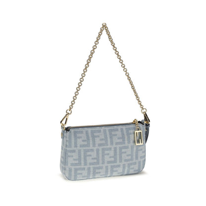 Fendi FF Blue Light Wash Denim Baguette Pouch Bag