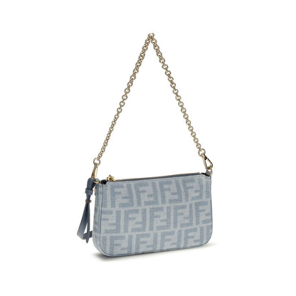 Fendi FF Blue Light Wash Denim Baguette Pouch Bag