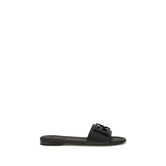 Fendi Black Calf Leather Baguette Flat Sandals
