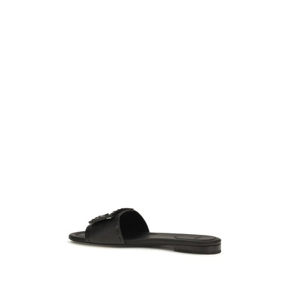 Fendi Black Calf Leather Baguette Flat Sandals