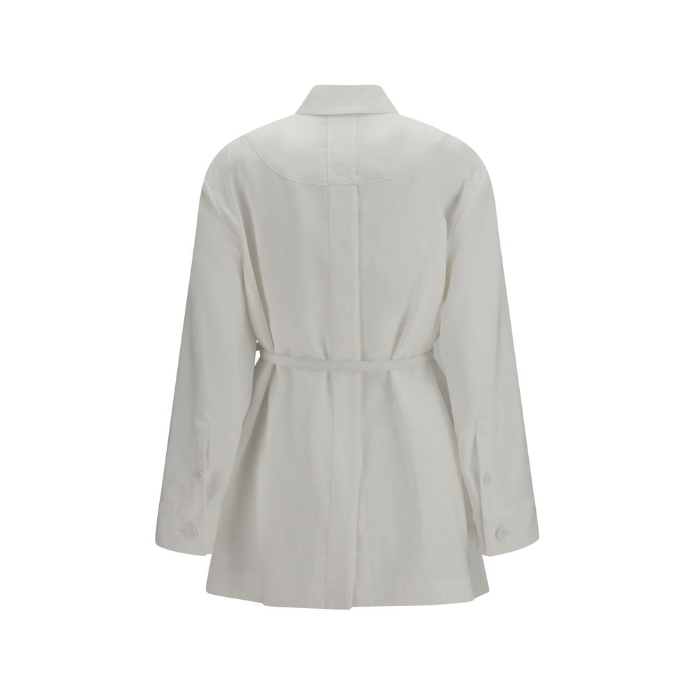 Fendi White Linen Cotton Blend Belted Jacket