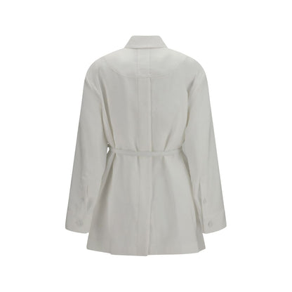 Fendi White Linen Cotton Blend Belted Jacket