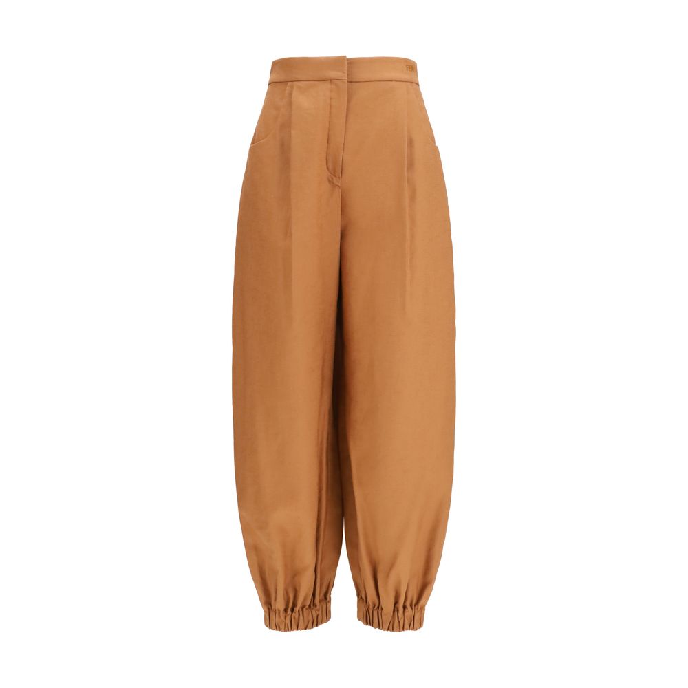 Fendi Brown Cotton & Linen Balloon Pants