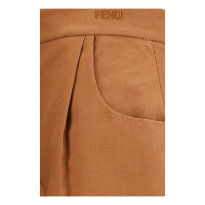 Fendi Brown Cotton & Linen Balloon Pants