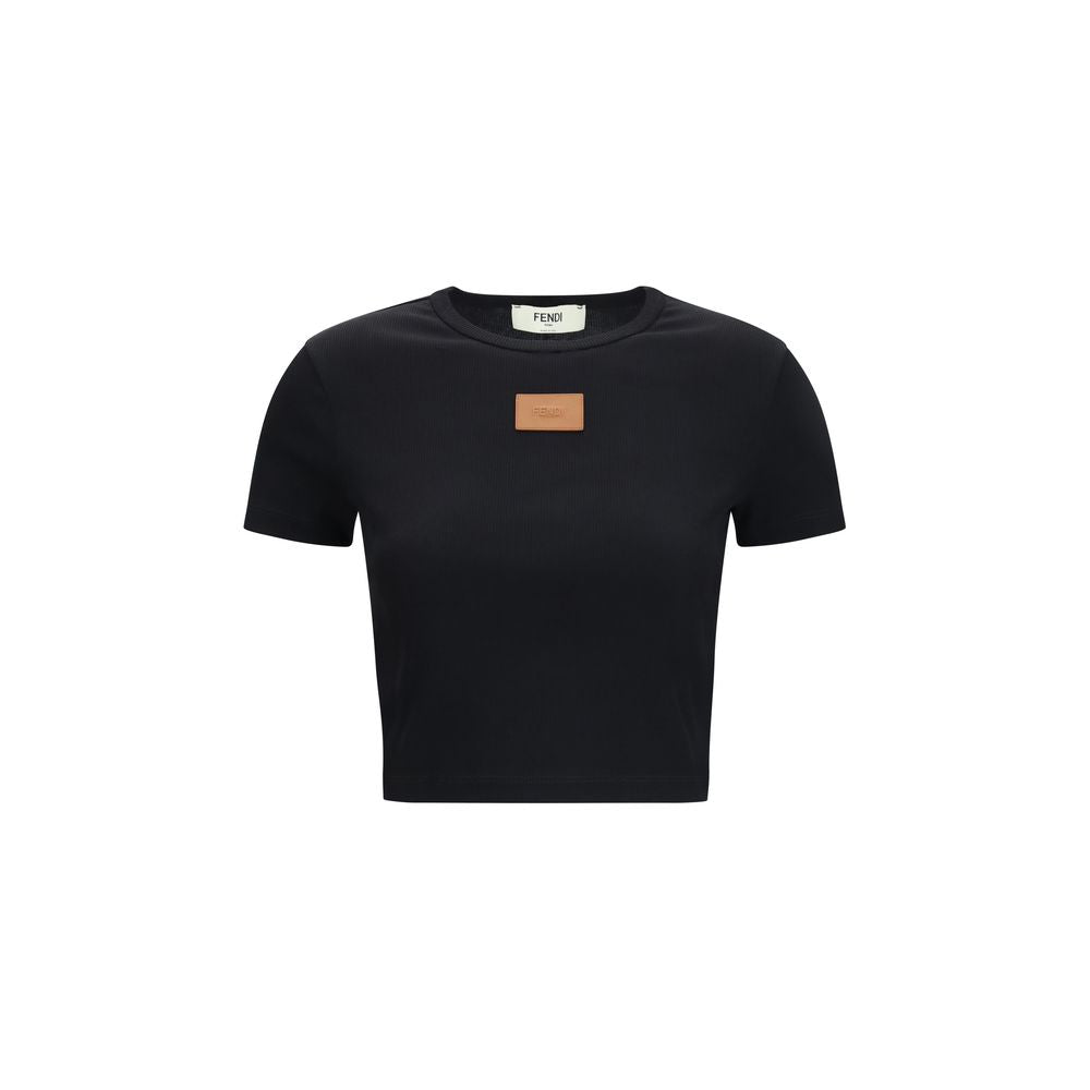 Fendi Black Cotton Ribbed T-Shirt