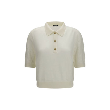 Balmain White Wool Polo Short Sleeve Top
