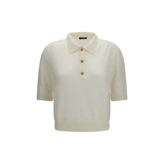 Balmain White Wool Polo Short Sleeve Top