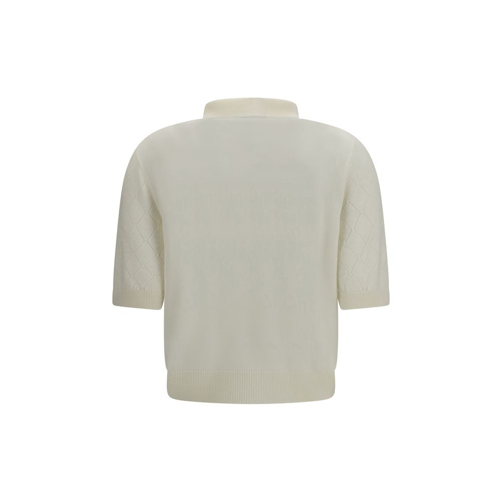 Balmain White Wool Polo Short Sleeve Top