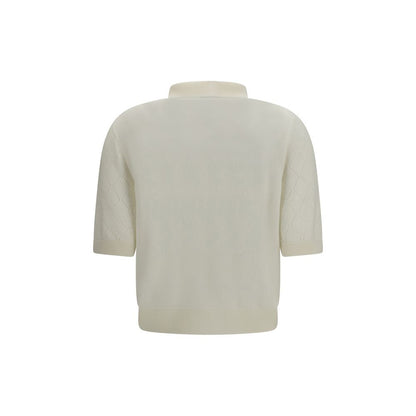 Balmain White Wool Polo Short Sleeve Top