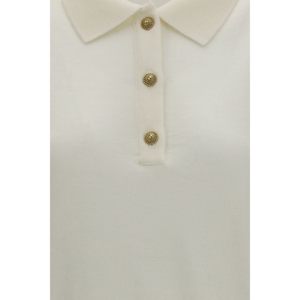 Balmain White Wool Polo Short Sleeve Top