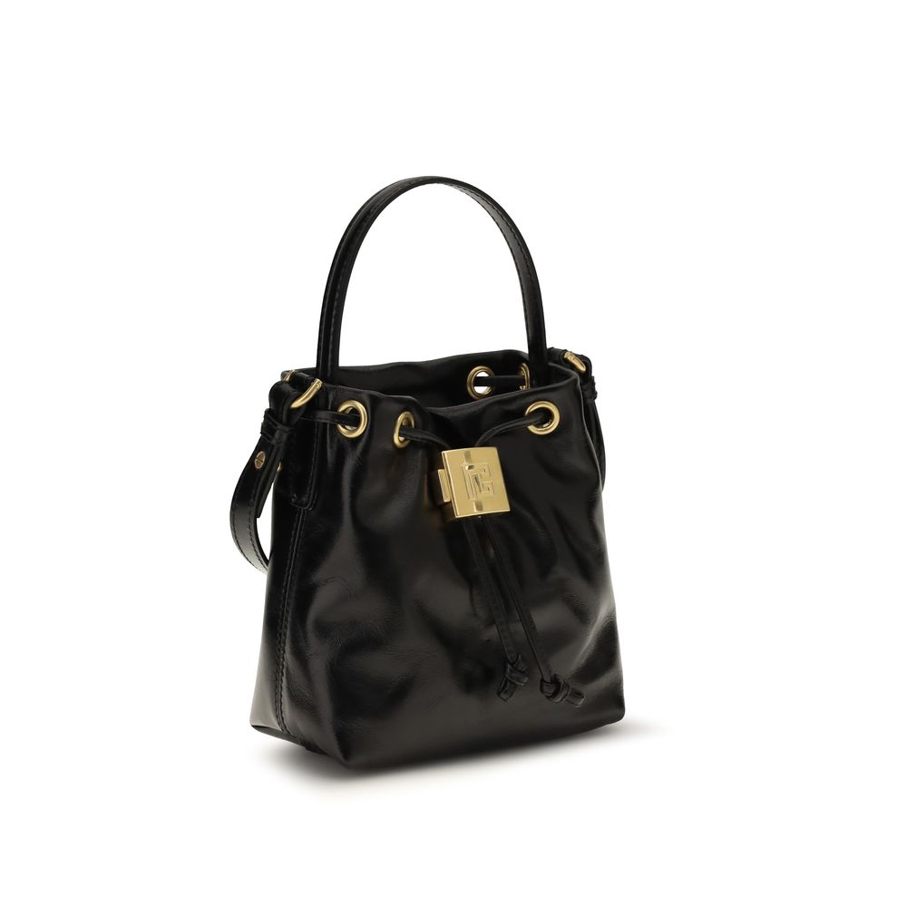 Balmain Black Calf Leather Pulse Bucket Bag