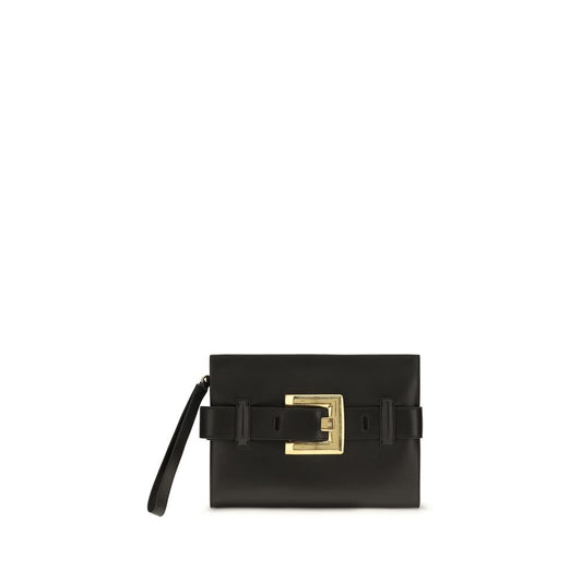 Balmain Black Anthem Lamb Leather Clutch Bag
