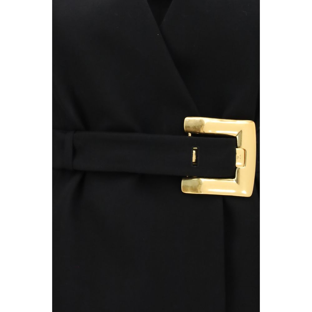 Balmain Black Wool Gold Buckle Belted Blazer